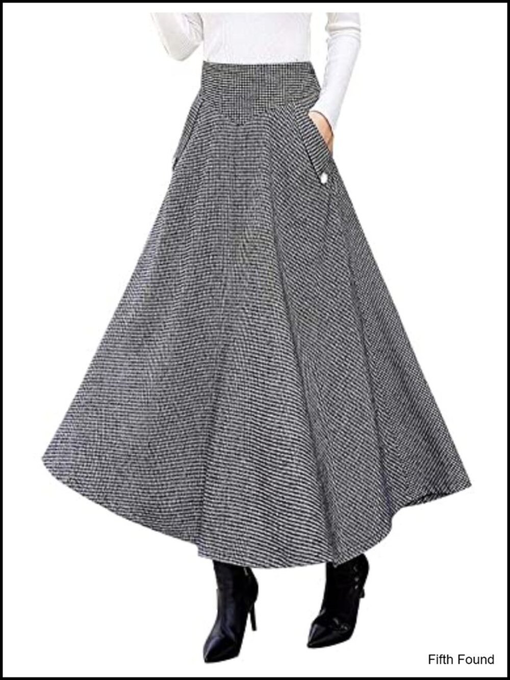 High Waisted Wool Blend Plaid A-Line Maxi Skirt